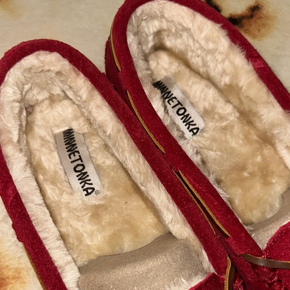 Minnetonka Red Suede Moccasins - Picture 7 of 11